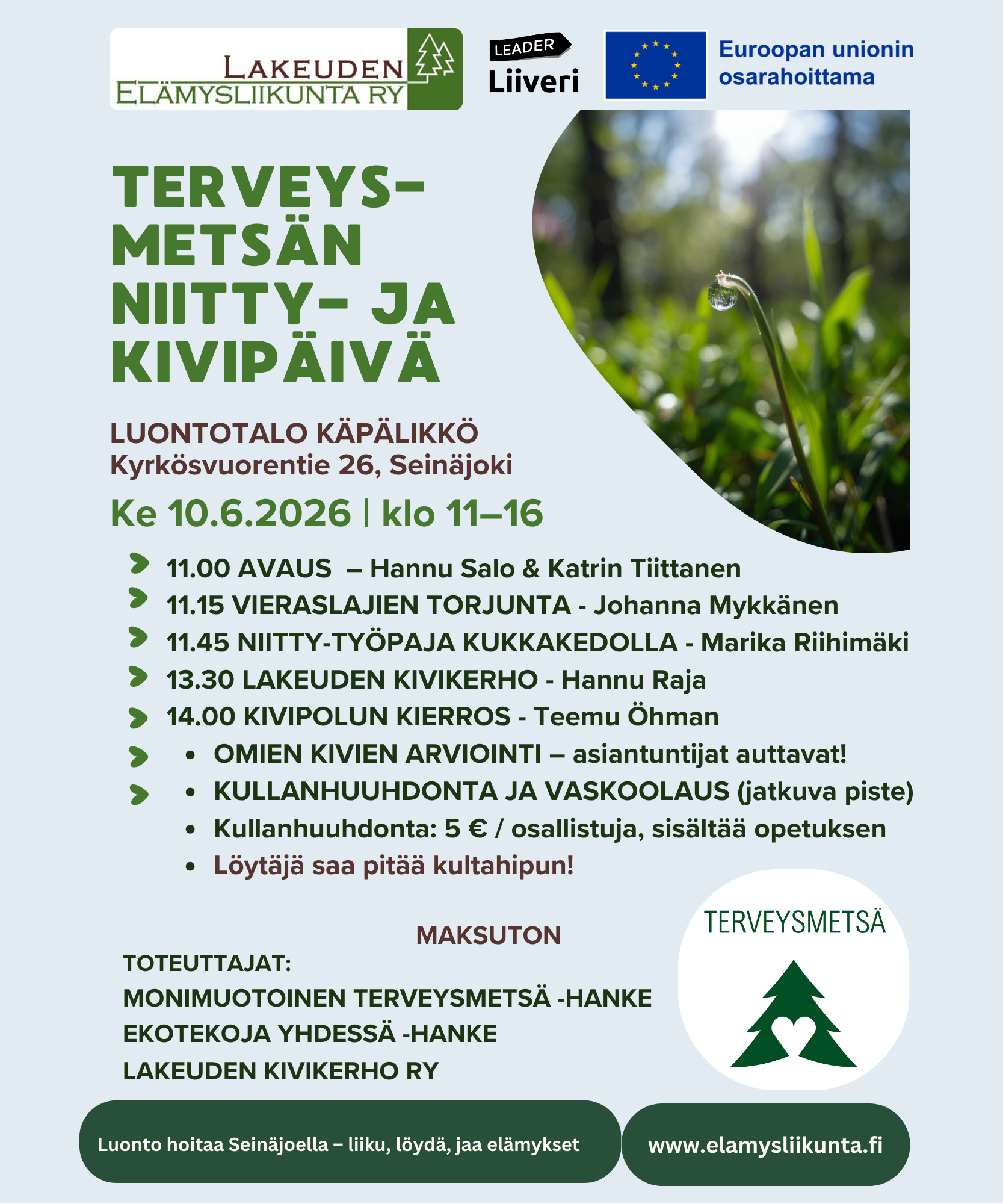 Terveysmetsän niitty- ja kivipäivä ohjelma